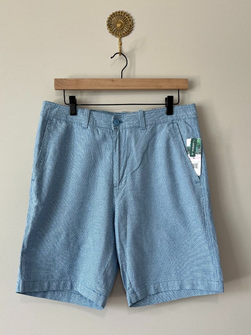 NWT Cubavera Linen Blend Shorts Size 32 Blue Gingham Beach Resort Casual